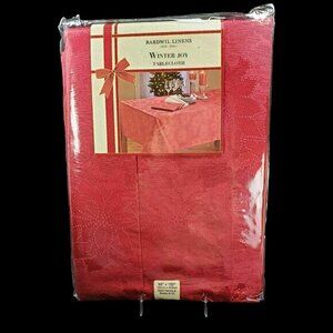 Bardwil Linens Tablecloth Red Winter Joy‎ 60x102 Fabric Christmas Poinsettia New